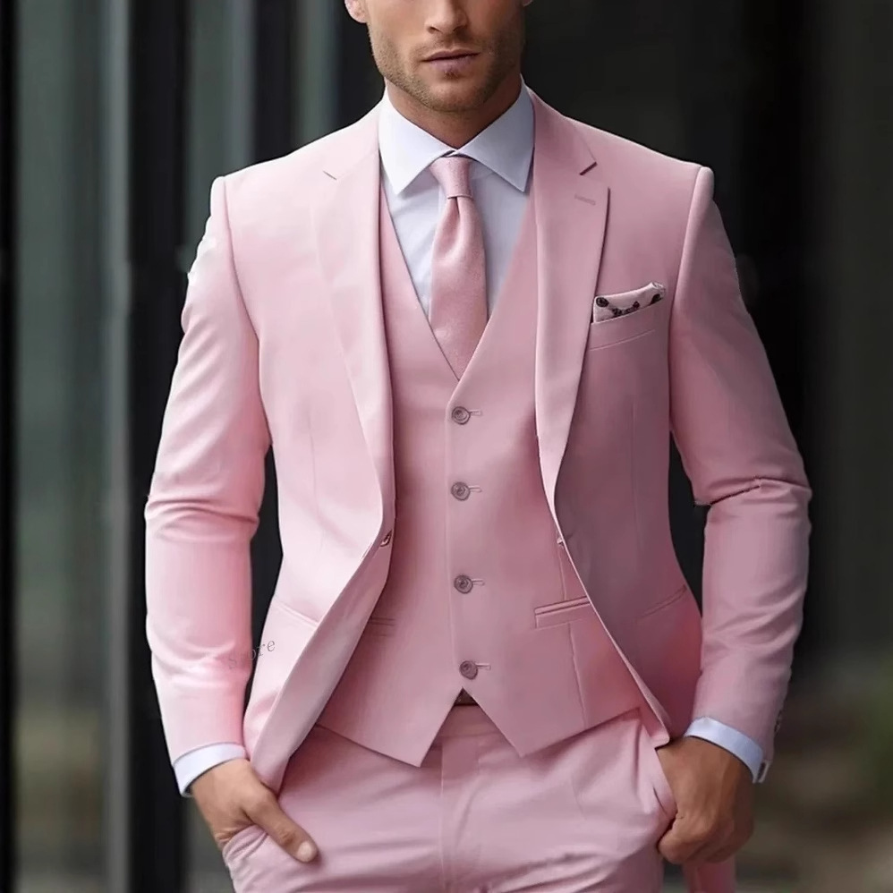 Men Formal Wear Pink - 3 Pieces Pink Formal Men Suits