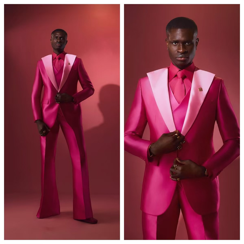 Pink Red Men Suit Set 2 Piece  - đánh giá và giá Men Formal Wear Pink