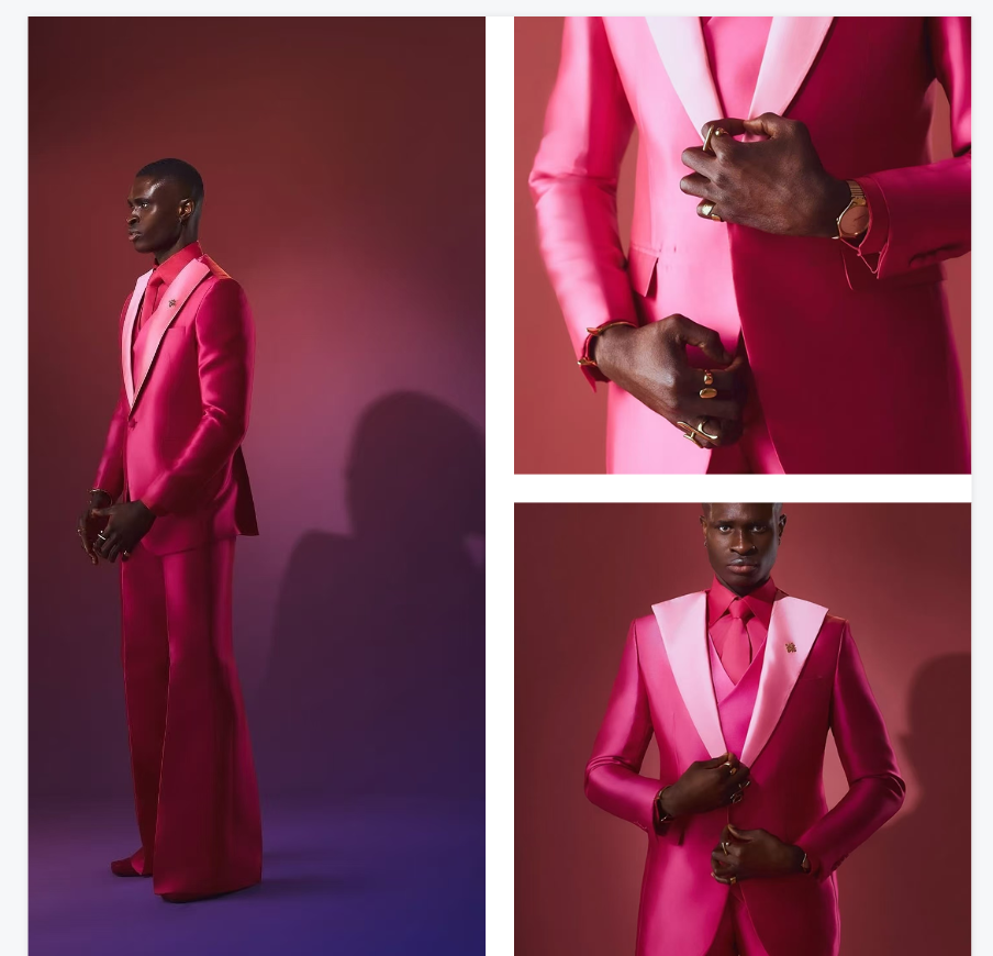 Pink Red Men Suit Set 2 Piece  - đánh giá và giá Men Formal Wear Pink
