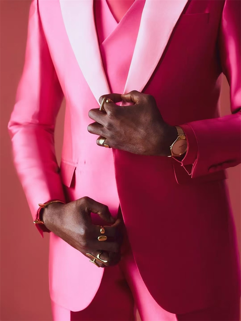 Pink Red Men Suit Set 2 Piece  - đánh giá và giá Men Formal Wear Pink