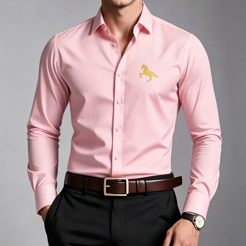 Elegant Golden Horse Logo Prin - đánh giá và giá Men Formal Office Wear Shirts