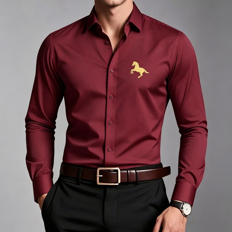 Elegant Golden Horse Logo Prin - đánh giá và giá Men Formal Office Wear Shirts