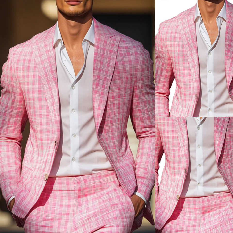 Summer Pink Plaid Mens Tuxedos - đánh giá và giá Men Formal Wear Pink