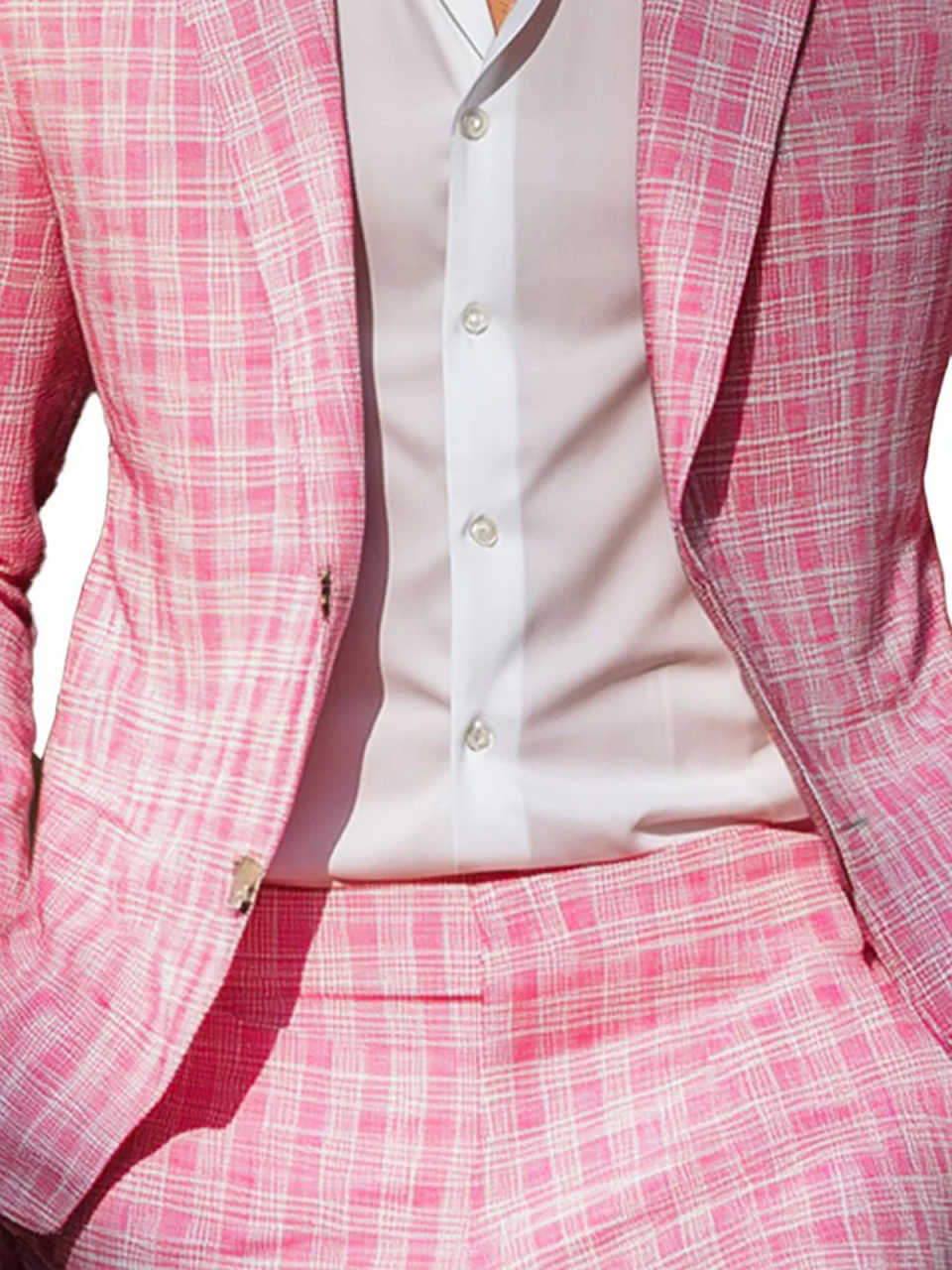 Summer Pink Plaid Mens Tuxedos - đánh giá và giá Men Formal Wear Pink