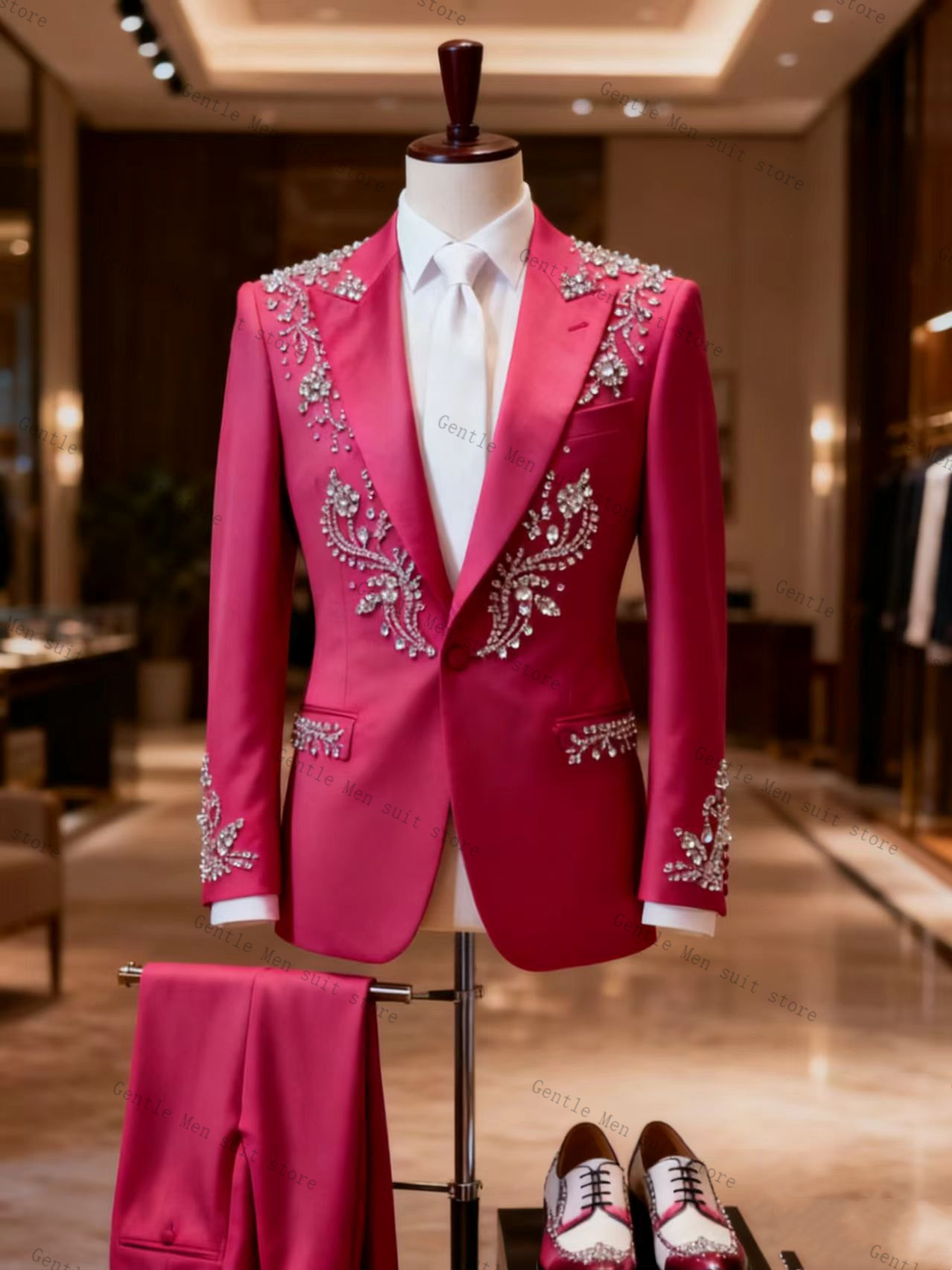 Pink Men Suit Set 2 Pcs Blazer - đánh giá và giá Men Formal Wear Pink