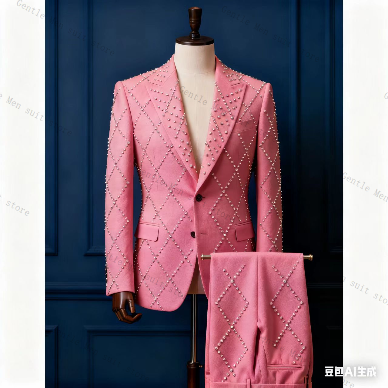 Pink Men Suit Set 2 Piece Ston - đánh giá và giá Men Formal Wear Pink